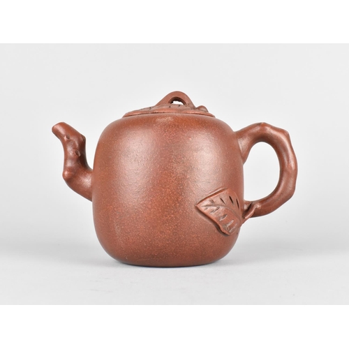 317 - A Chinese Yixing Teapot, Stylised Spout and Handle with Incised Inscription and Sealmark to Base, Si... 