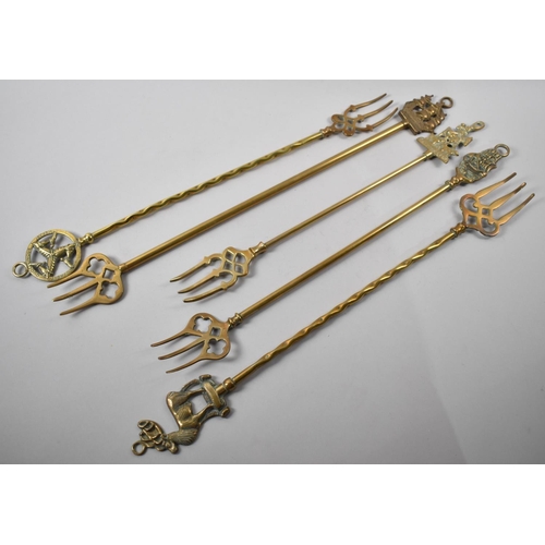 108 - A Collection of Five Mid 20th Century Brass Toasting Forks