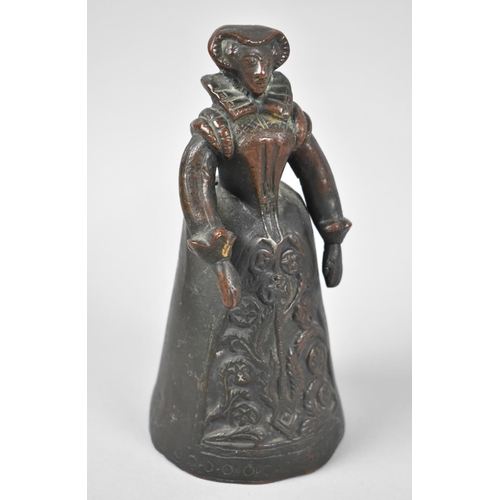 120 - A 19th Century Cast Bronze Table Bell in the Form of an Elizabethan Lady, 18cms High