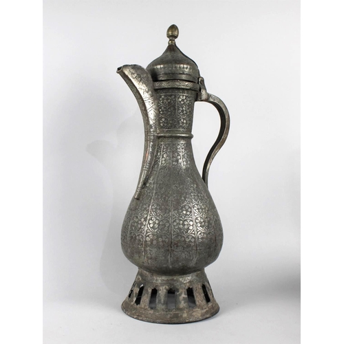 129 - A Large Islamic Tinned Copper Ewer, Hinged Lid, 51cms High