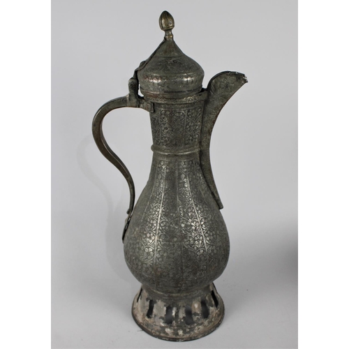 129 - A Large Islamic Tinned Copper Ewer, Hinged Lid, 51cms High