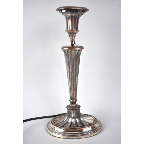 137 - A Sheffield Plated Candlestick now Converted to Table Lamp, 31cms High