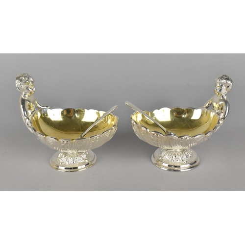 141 - A Pair of Reproduction 19th Century Silver Plated Salts in the Form of Cherubs with Shells Complete ... 