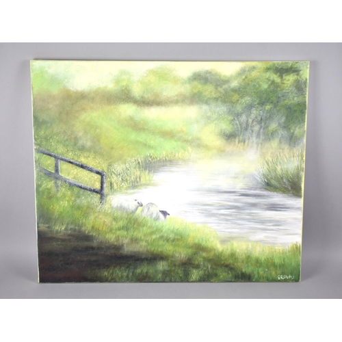 146 - A Mounted but Unframed Oil on Canvas by Gill Stokes, 'At The Bend In The River', 61x50cms, Cost £195