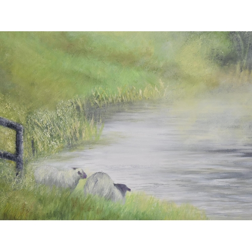 146 - A Mounted but Unframed Oil on Canvas by Gill Stokes, 'At The Bend In The River', 61x50cms, Cost £195