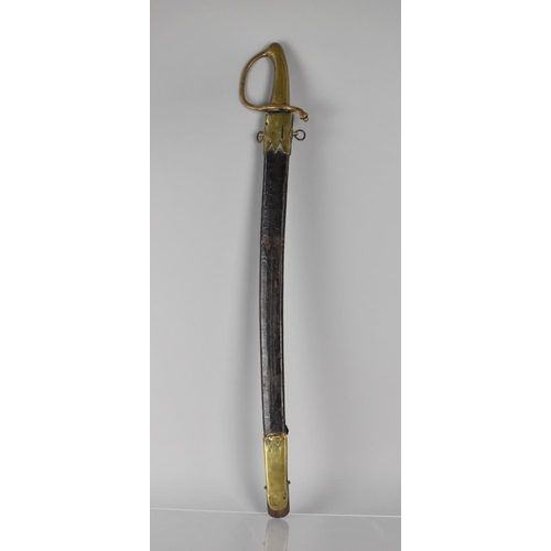 152 - A French 1819 Pattern Briquet Short Sword having Ribbed Brass Grip and Slightly Curved Blade. Brass ... 