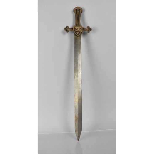 153 - A Victorian Gothic Revival Brass Hilted Bandsman's Short Sword having VR Cypher. 63cms Long, No Scab... 