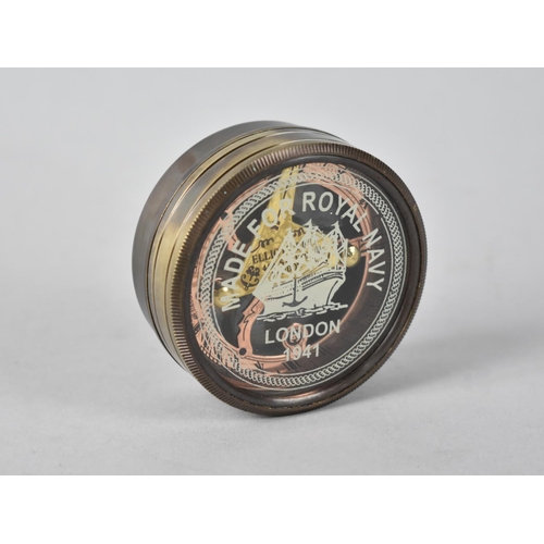 164 - A Reproduction Circular Brass Pocket Compass, Glazed Lid Inscribed for Royal Navy London, 1941, 6.5c... 