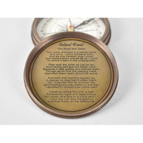 168 - A Reproduction Brass Cased Circular Compass, Screw Off Lid Having 100 Year Calendar for 1957-2056, 7... 