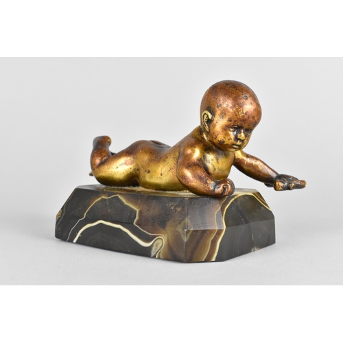17 - A French Gilt Bronze Paperweight or Garniture in the Form of an Infant with Rag, Banded Agate Plinth... 