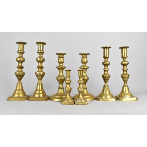 178 - Four Pairs of Vintage Brass Candlesticks, Tallest 25cms High