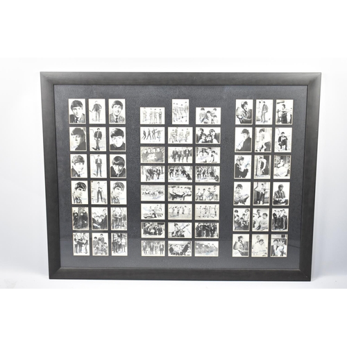 189 - A Framed Set of 60 Monochrome Beatles Cards from A&BC Chewing Gum Ltd, Frame 88x69cm