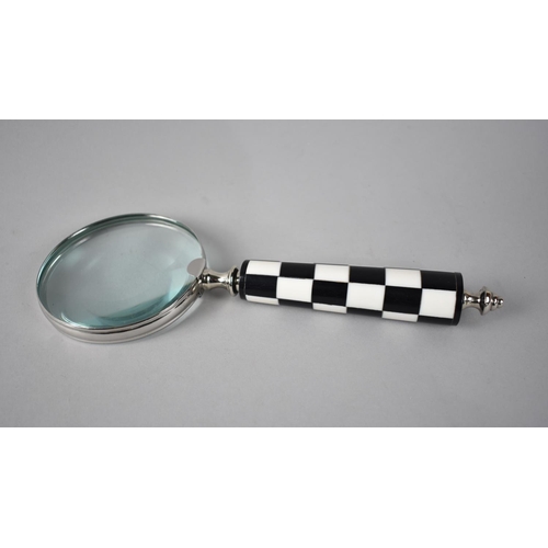 209 - A Modern Chequered Handled Desktop Magnifying Glass, 27cms Long