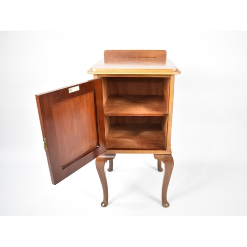 23 - An Edwardian Mahogany Bedside Cabinet with Panelled Door to Shelved Interior, Cabriole Supports, Gal... 