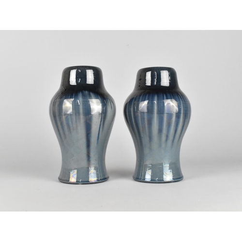 314 - A Pair of Japanese Porcelain Monochrome Vases, Transitional Blue Glaze, Stamped Japan to Base, 22cm ... 