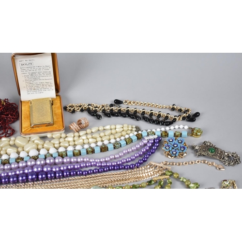 322 - A Collection of Various Costume Jewellery to include Chanis, Faux Pearls, Boxed Skylite Lighter Etc