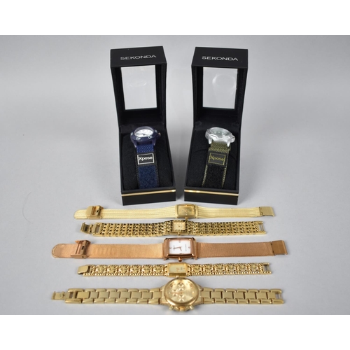 326 - A Collection of Five Gold Plated Wrist Watches to include Christin Lars, Seiko, Rotary, Skagen and S... 