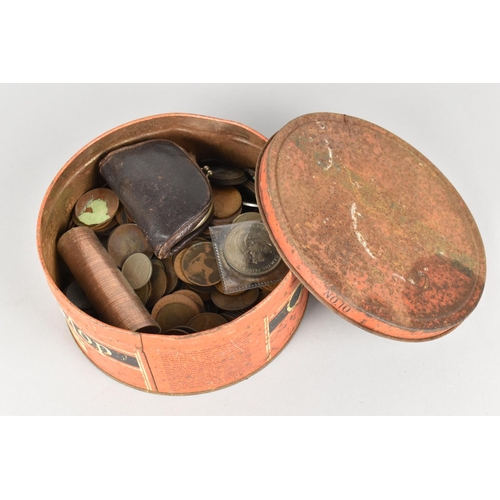 332 - A Vintage Tin Containing Various Vintage Copper and Plated Coinage