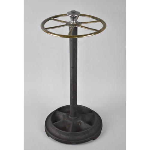 46 - An Edwardian Metal Six Division Umbrella Stand with Drip Base and Slated Circular Top, 21cms Diamete... 