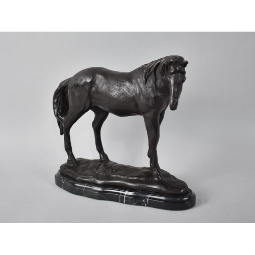 52 - A Modern Patinated Bronze Study of a Standing Mare on Marble Plinth Base, 24cms Long