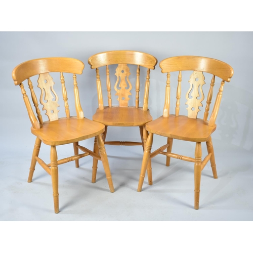 588 - A Set of Three Modern Pine Kitchen Chairs