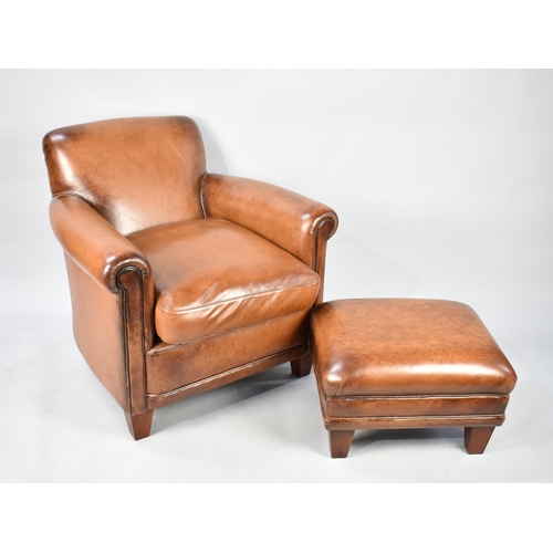 592 - A 'Burlington'  Armchair in Tan Leather with Matching Footstool