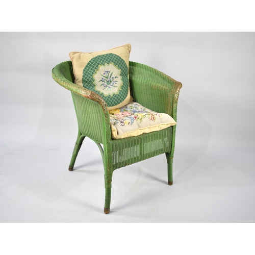 609 - A Green Painted Lloyd Loom Tub Chair