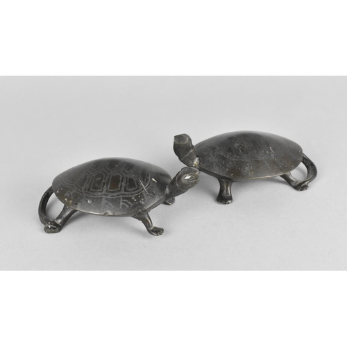 61 - A Pair of Japanese Patinated Bronze Studies of Terrapin, 10cms Long, one with neck soldered.