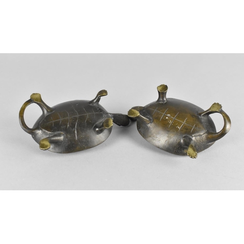 61 - A Pair of Japanese Patinated Bronze Studies of Terrapin, 10cms Long, one with neck soldered.