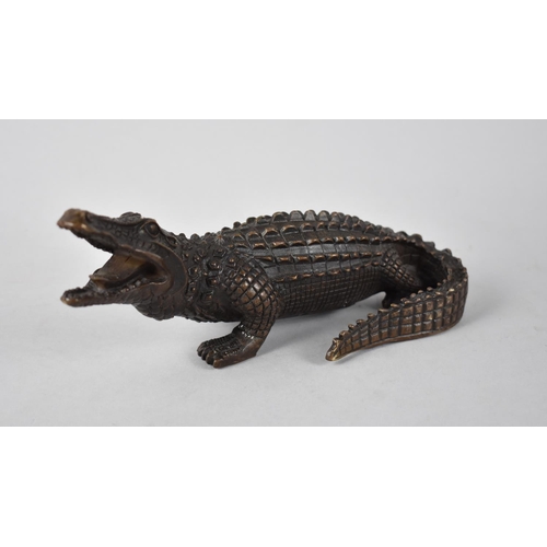 76 - A Large Heavy Bronze Study of a Crocodile, 23cms Long