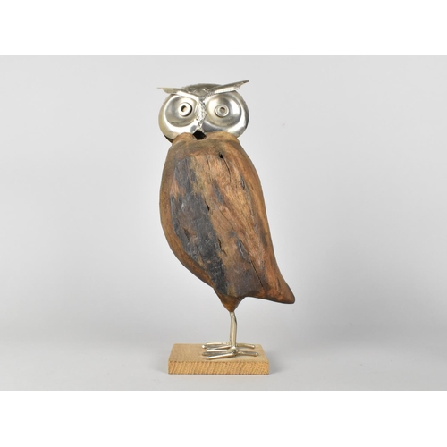 82 - A Modern Wooden and Metal Study of A Standing Long Eared Owl, 30cms High