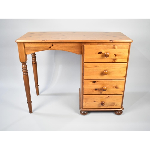 87 - A Modern Pine Kneehole Desk or Dressing Table with Four Drawers, 98cms Wide