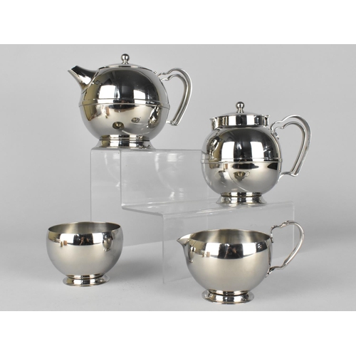 90 - An Old Hall Stainless Steel Four Piece Globular Tea Service