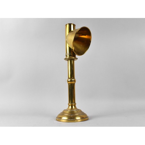 2 - A Late 19th Century Brass Table Top Candle Lantern or Student's Lamp with Conical Shade, 35cm high