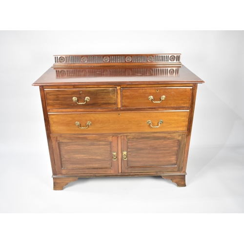 152 - A Galleried Edwardian Mahogany Side Chest with Two Short and One Long Drawer over Cupboard Base, Bra... 