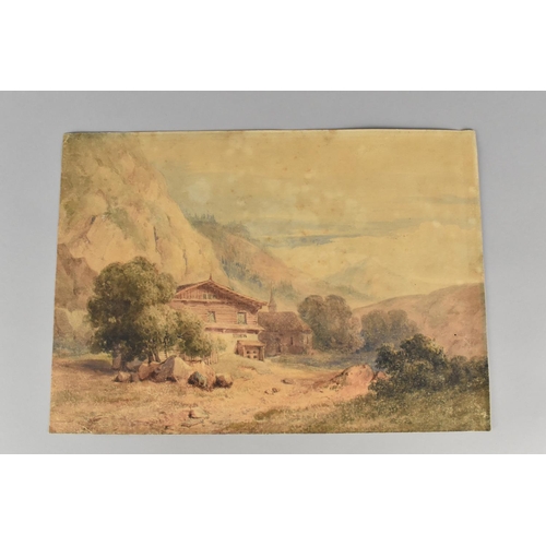 164 - An Unframed Watercolour Depicting Alpine Chalet Inscribed Verso Sir Alfred East, RA, 1849-1913, 34x2... 