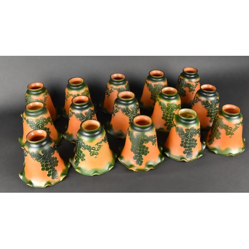 390 - A Set of Fifteen Cameo Glass Light Shades, Green Grape and Vine on Orange Ground, 13.5cm high