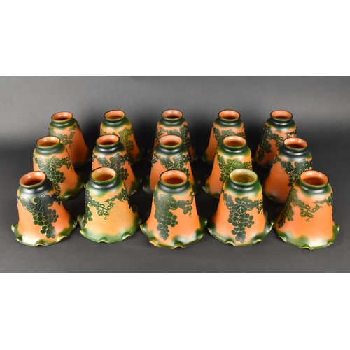 390 - A Set of Fifteen Cameo Glass Light Shades, Green Grape and Vine on Orange Ground, 13.5cm high