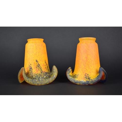 391 - Two Art De France Art Nouveau Style Glass Lamp Shades of Flared Form, Mottled Orange Ground with Pur... 