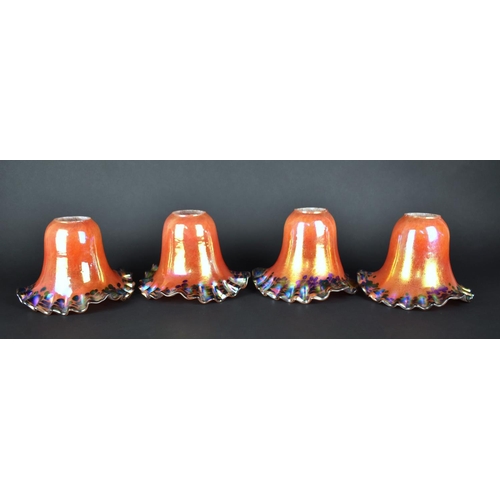 392 - A Set of Four Iridescent Glass Light Shades with Wavy Rims, 13cm high