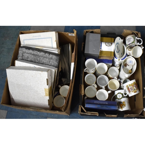 492 - Two Boxes of Various Commemorative Items to Comprise Ceramic Mugs, Teapot, Plates etc