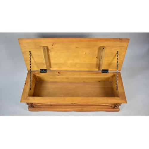 109 - A Stained Pine Lift Top Storage Box, 90cms Wide and 26cms High