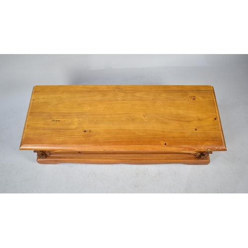 109 - A Stained Pine Lift Top Storage Box, 90cms Wide and 26cms High