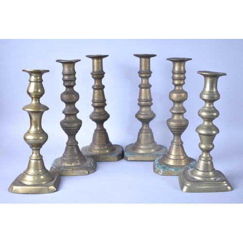 129 - Three Pairs of Victorian Brass Candlesticks, 25cms High