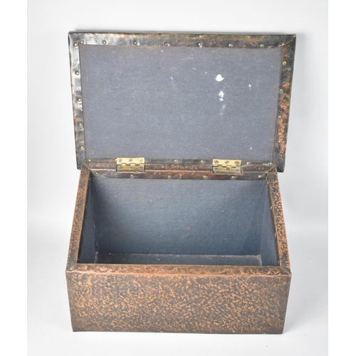 131 - A Hand Beaten Copper and Brass Arts and Crafts Slipper Box, Sloping Hinged Lid Inscribed 'Where They... 