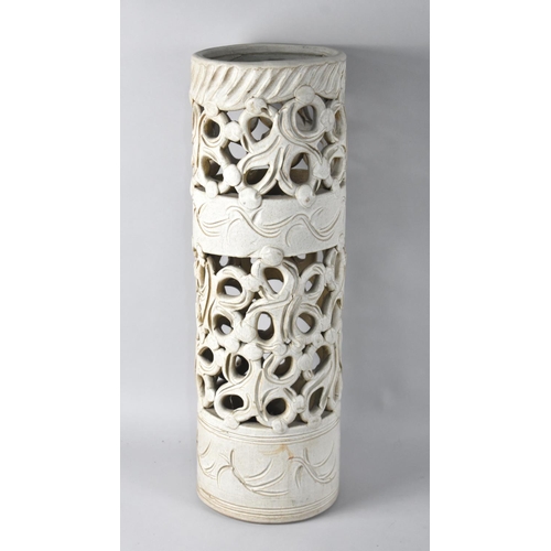 134 - A Modern Studio Pottery Pierced Cylindrical Stick Stand, 17cms Diameter and 53cms High