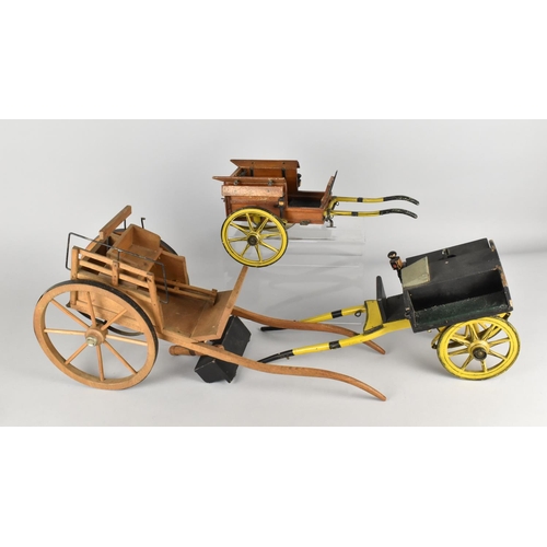 135 - A Collection of Three Scratch Built Wooden Models of Victorian Carts, Longest 48cms, Condition issue... 