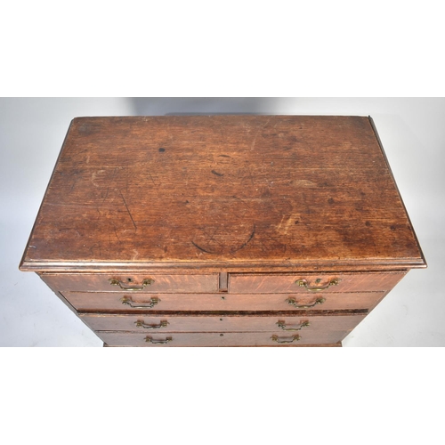 140 - A 19th Century Oak Chest of Two Short and Three Graduated Long Drawers, Brass Drop Handles, Bracket ... 