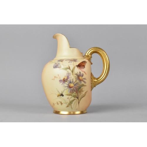 147 - A Royal Worcester Blush Ivory Jug decorated with Daisies and Insects, Shape 1094, 14cms High