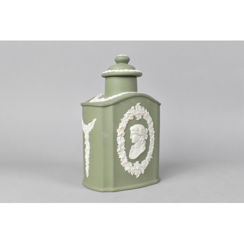 148 - A 20th Century Wedgwood Green Jasperware Tea Caddy, 16cms High (Chip to Base)